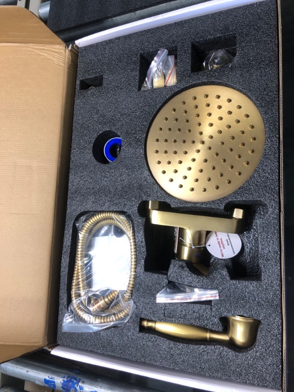 Photo 4 of Antique Brass Exposed Pipe Shower System 8 Inch Rainfall Shower Head Brass Fixture Combo Set Single Handle with Handheld Sprayer Bathroom Shower Faucet Adjustable Showerhead Bar Dual Functions Style-A Antique Brass