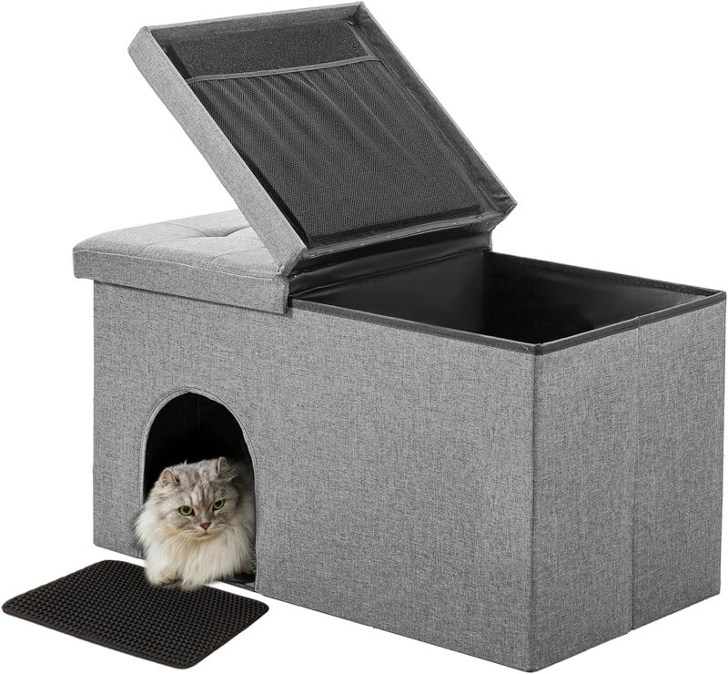 Photo 1 of Dr.Futon Cat Litter Box Enclosure Hidden Furniture Ottoman with Lid Dog Proof Cat Litter Box with Litter Mat and Odor Control Filter
