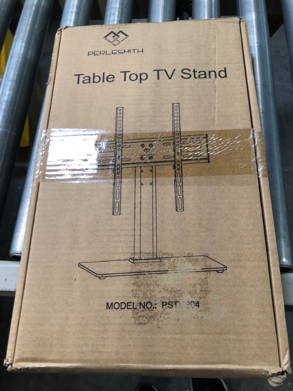 Photo 1 of PERLESMITH Universal TV Stand - Table Top TV Stand for 32-55 inch LCD LED TVs - Height Adjustable TV Base Stand with Tempered Glass Base & Wire Management, VESA 400x400mm