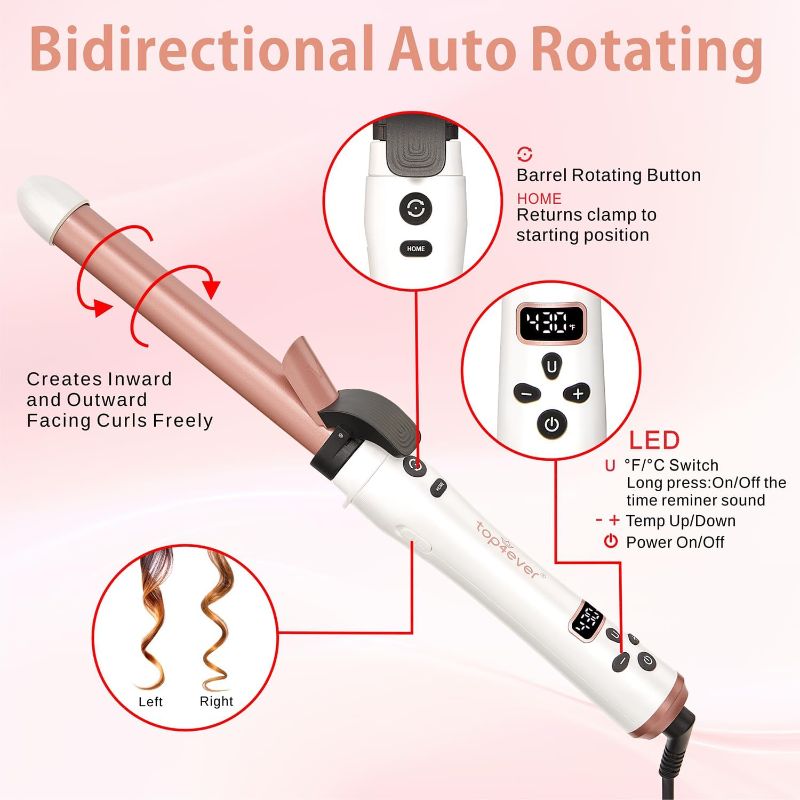 Photo 1 of 3 in 1 Auto Rotating Curling Iron - TOP4EVER Automatic Hair Curler with Interchangeable Curling Wand (0.75", 1", 1.25"), Adjustable Temp