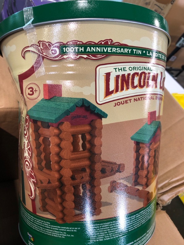 Photo 1 of Lincoln Logs –100th Anniversary Tin-111 Pieces-Real Wood Logs-Ages 3+ - Best Retro Building Gift Set for Boys/Girls - Creative Construction Engineering – Top Blocks Game Kit - Preschool Education Toy, Brown (854)