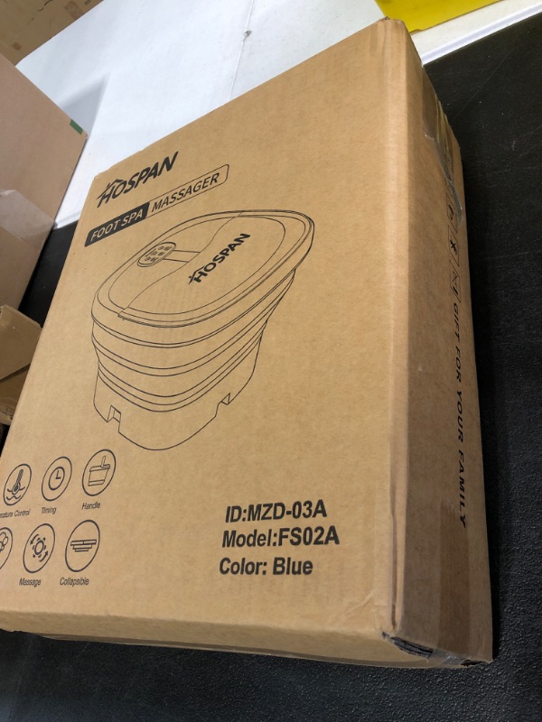 Photo 1 of HOSPAN (2022.8 Upgrade Collapsible Foot Spa Electric Rotary Massage, Foot Bath with Heat, Bubble, Remote, and 24 Motorized Shiatsu Massage Balls. Pedicure Foot Spa for Feet Stress Relief - FS02A Blue