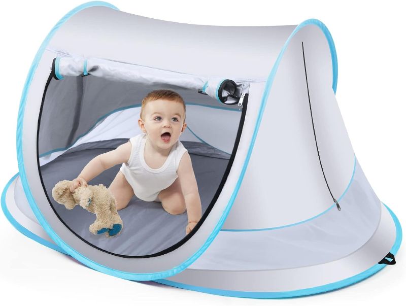 Photo 1 of Baby Beach Tent,Large Pop Up Beach Tent Sun Shade for Beach,Portable Baby Travel Tent with Mosquito Net,Indoor Baby Play Tent,UPF 50+ UV Protection Sun Shelters1