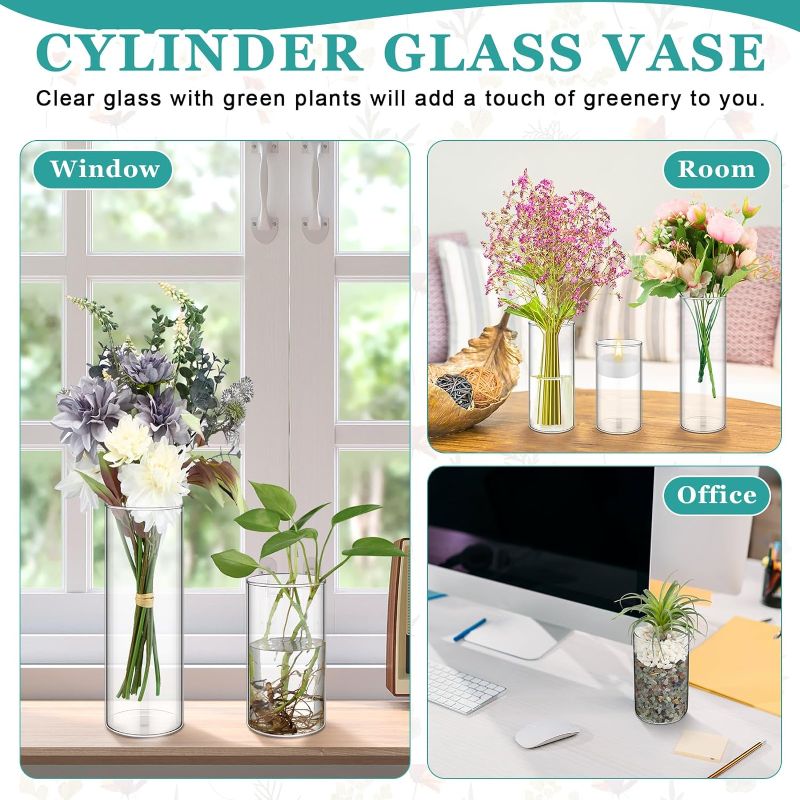 Photo 1 of 2Pcs Cylinder Glass Vases Bulk, Tall Clear Flower Vases Transparent Candle Holder for Wedding Table Centerpieces and Home Decoration