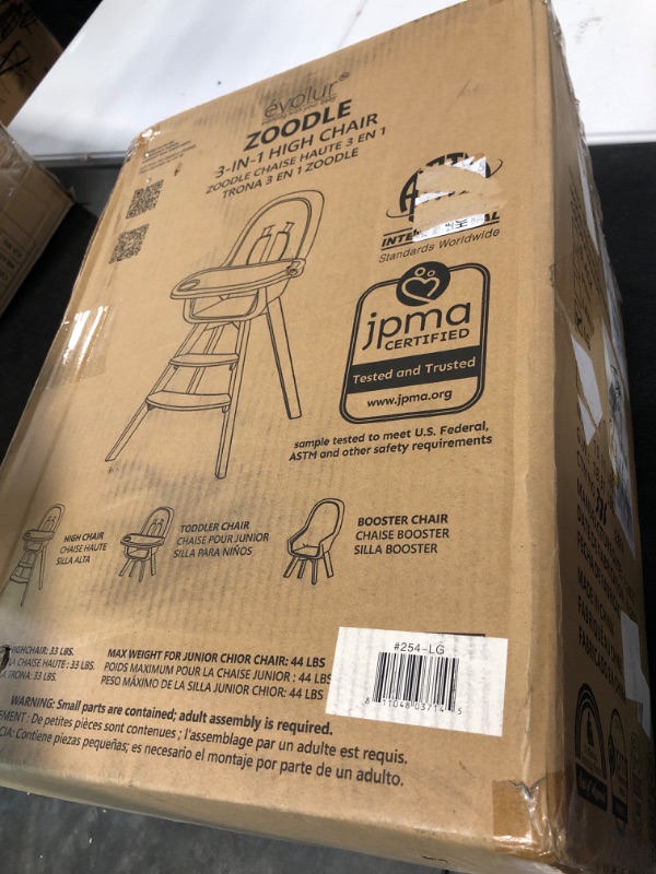 Photo 1 of Evolur Zoodle 2 in 1 High Chair, Modern Design, Toddler Chair, Removable Cushion, Adjustable Tray, Baby and Toddler, Light Grey Light Gray