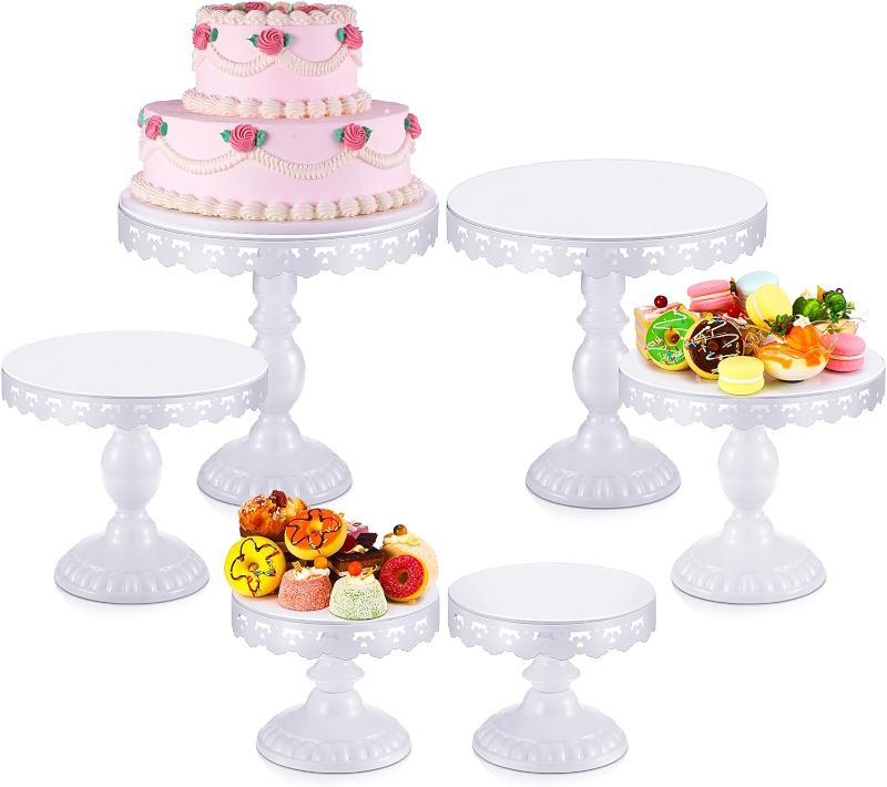 Photo 1 of 6 Pcs Cake Stands Round Dessert Stands Set Cupcake Display Stands Dessert Table Display Cake Pedestal Holder for Baby Shower Wedding Birthday Party Decoration (Blue)