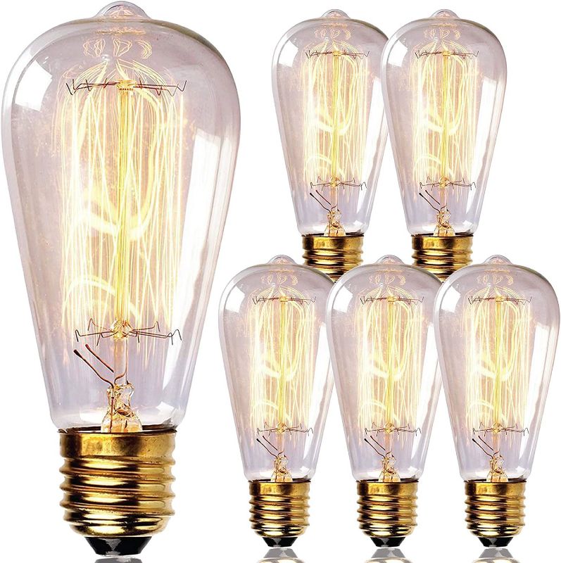 Photo 1 of 60 Watt, St64 Incandescent, Dimmable Light Bulb, Warm White (2700K) E26-Medium (Standard) Base-110V.Jpg
6 PACK