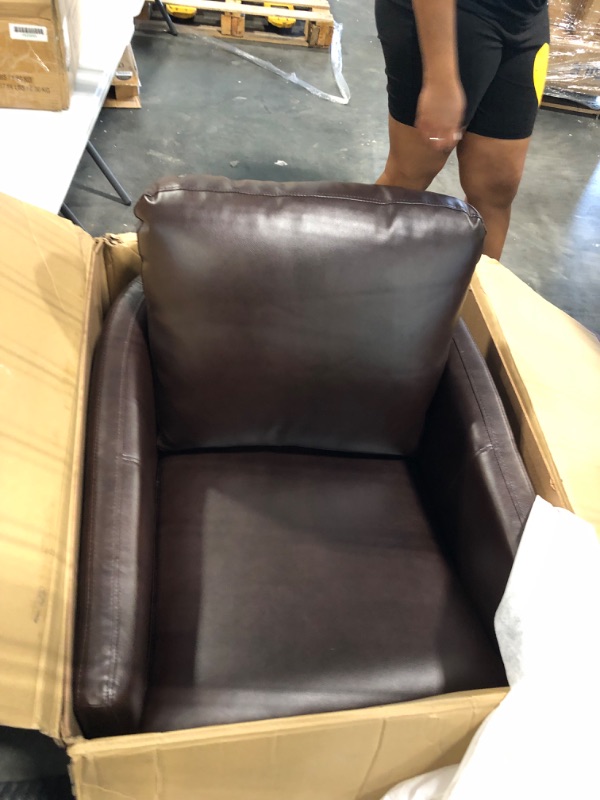 Photo 3 of Rosario Brown Vegan Leather Swivel Accent Chair with Cushion
