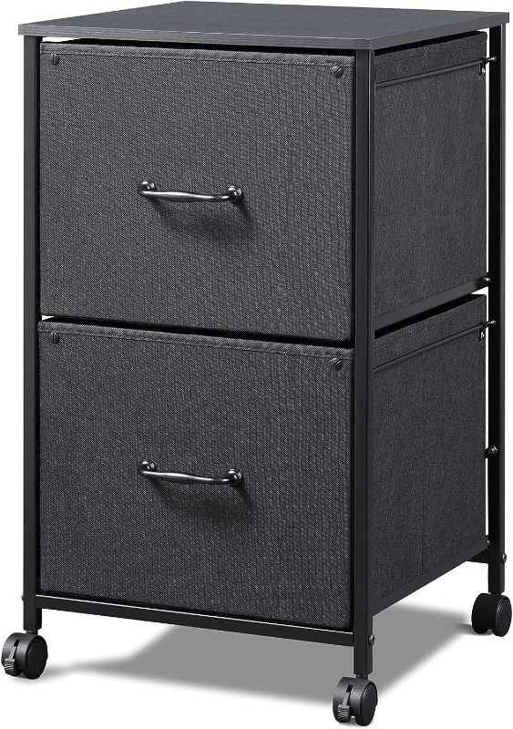 Photo 1 of  2 Drawer Mobile File Cabinet, Rolling Printer Stand, Fabric Vertical Filing Cabinet fits A4 or Letter Size for Home Office, Black