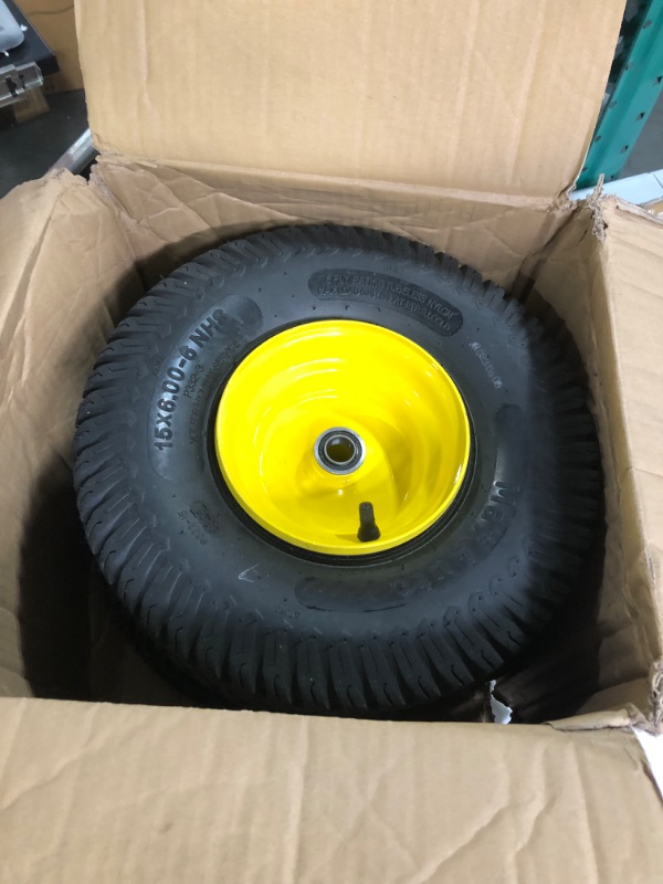 Photo 3 of 15x6.00-6" Front Tire Assembly Replacement for 100 and 300 Series John Deere Riding Mowers - 2 pack