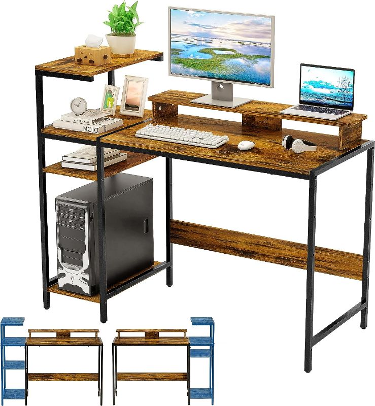 Photo 1 of Gimars Upgrade 47 inch Computer Home Office Desk for 2 Monitors, Rustic Small Desk with Adjustable Shelves & Stroage, Easy Assembly Wood Gaming Desk, Spacious, Modren Design Corner Table for Bedroom