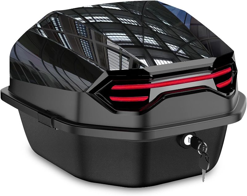 Photo 1 of ABESTME Motorcycle Top Case, Motorcycle Tour Tail Box Scooter Trunk Luggage Top Lock Storage Lockable Waterproof Carrier Plastic Case with Mounting Hardware - 35L Capacity - Can Store Helmet (Black)
