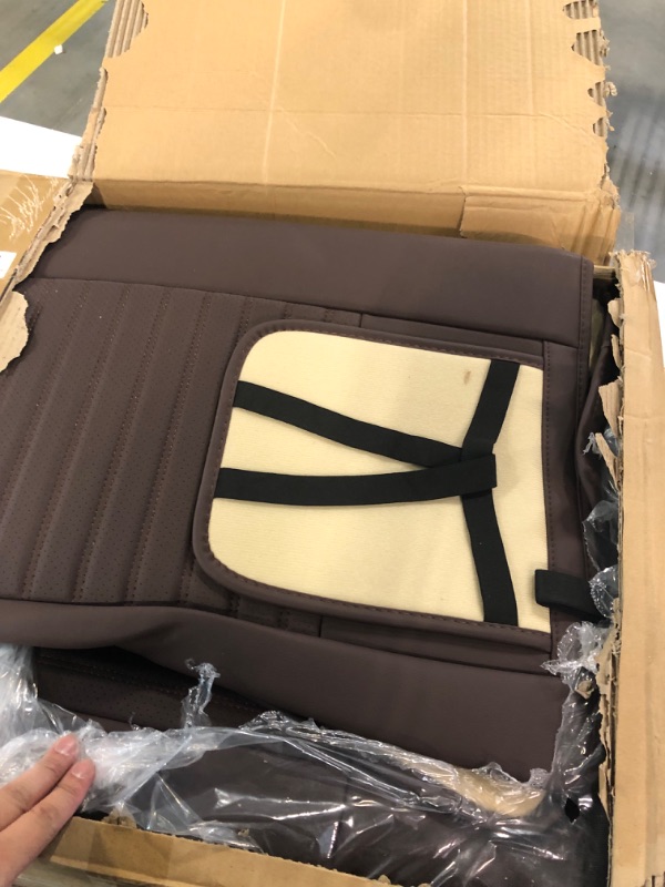 Photo 1 of AOOG Leather Car Seat Covers, Leatherette Automotive Seat Covers for Cars SUV Pick-up Truck, Non-Slip Vehicle Car Seat Covers Universal Fit Set for Auto Interior Accessories, Full Set, Brown Full Set BROWN