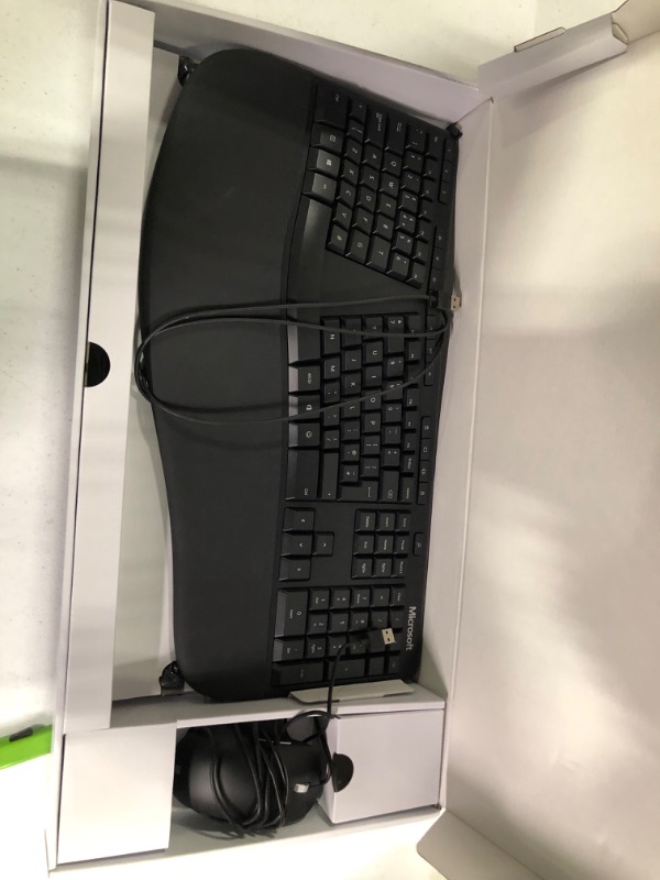 Photo 3 of Microsoft Ergonomic Desktop - Black - Wired, Comfortable, Ergonomic Keyboard and Mouse Combo, with Cushioned Wrist and Palm Support. Split Keyboard. Dedicated Office Key.