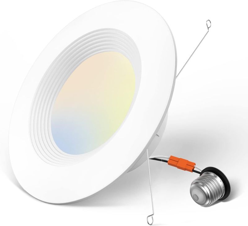 Photo 1 of 1 Pack 5/6 inch 5CCT LED Recessed Lighting, Dimmable, IC & Damp Rated 950LM Can Lights with Baffle Trim,3000K 
