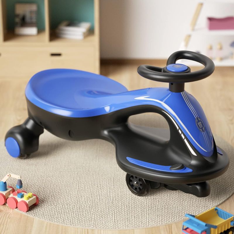 Photo 1 of GLAF Electric Wiggle Car Ride On Toy for Kids Age 3 Years and up Electric Vehicles Swing Car for Boys Girls Rechargable Battery Powered Pedal Anti-Rollover Wheels with Colorful Lights (Blue)