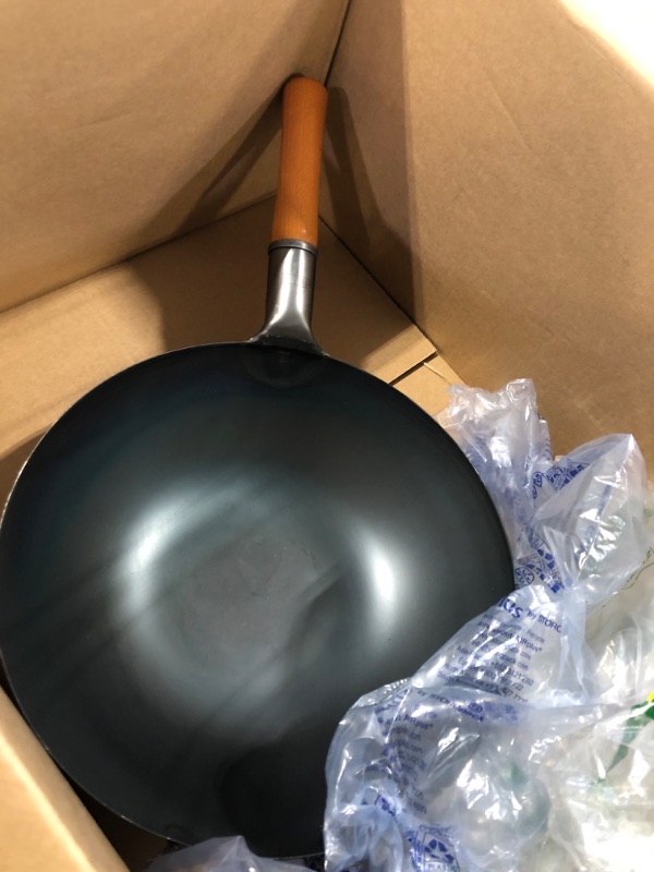 Photo 2 of YOSUKATA Flat Bottom Wok Pan - 13.5" Blue Carbon Steel Wok - Preseasoned Carbon Steel Skillet - Traditional Japanese Cookware - Carbon Steel Pan for Electric Induction Cooktops Woks and Stir Fry Pans