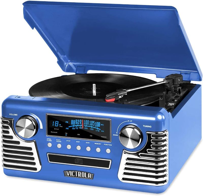 Photo 1 of Victrola 50's Retro Bluetooth Record Player & Multimedia Center with Built-in Speakers - 3-Speed Turntable, CD Player, AM/FM Radio | Vinyl to MP3 Recording | Wireless Music Streaming | Red Red Record Player