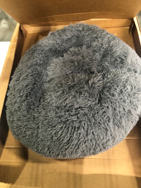 Photo 2 of Best Friends by Sheri The Original Calming Donut Cat and Dog Bed in Shag Fur Gray, Small 23x23 Shag Gray Small 23" x 23" Bed Only