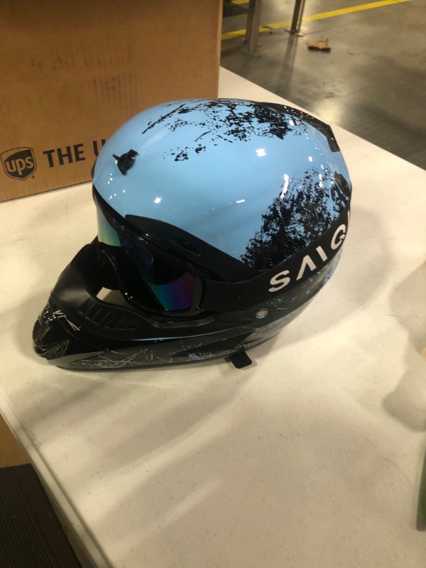 Photo 3 of SanQing Motocross Helmet Youth Adult Dirt Bike Helmet Fashion Man Women Off-Road Mountain Bike Motorcycle Helmet DOT Approved 4 PCS Set (BlackBlue, Medium) Medium BlackBlue