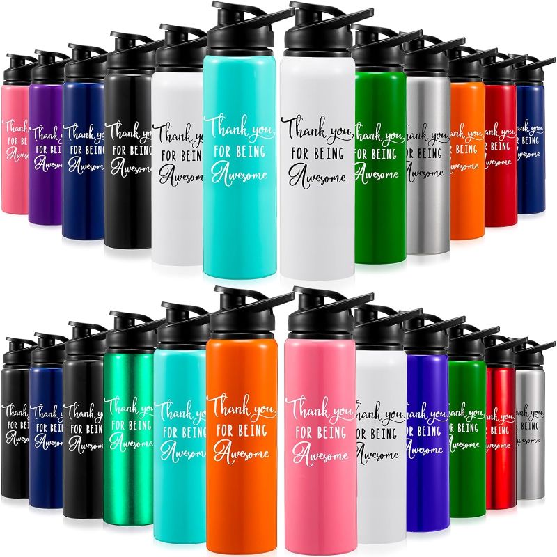 Photo 1 of Bokon 24 Pack Thank You Appreciation Gifts Lightweight Aluminum Water Bottle Bulk Reusable Water Bottle with Twist Cap Buckle Leakproof Gym Sports Water Bottle for Camping Hiking (25 oz)
