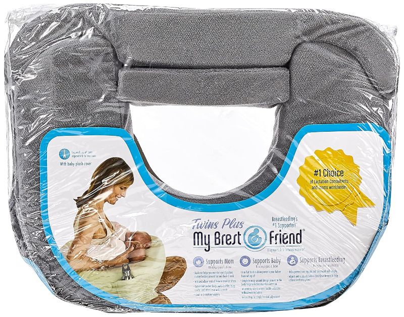 Photo 1 of My Brest Friend Nursing Pillow for Twins | Ergonomic Breastfeeding Pillows | Supports Both Mom and Babies | Breastfeeding Essentials | Handy Side Pocket, Double Straps & Removable Cover, Dark Grey
