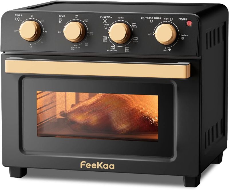 Photo 1 of Air Fryer Toaster Oven, Feekaa Black and Gold Toaster, 4 Slice, 21QT 1700W Convection Countertop, 7-in-1 Combo, 7 Accessories, Healthy Cooking User Friendly
