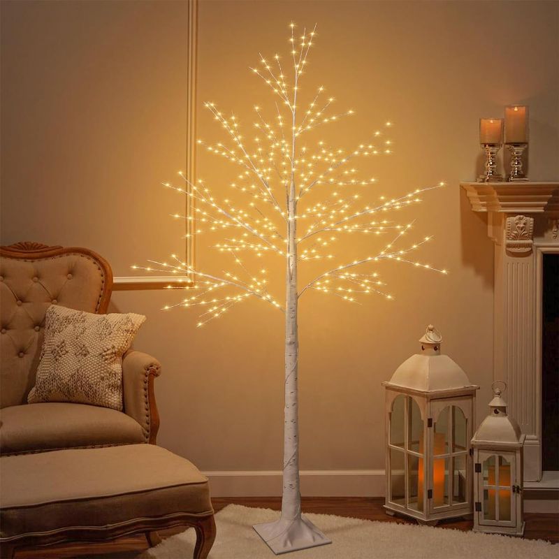 Photo 1 of 6ft Lighted Birch Tree, Lighted Christmas Tree, 440LED Warm 8 Lighting Modes Artificial Plant White Christmas Tree Halloween Tree Twinkling Lighted Trees for Decoration Inside (Plug-in)
