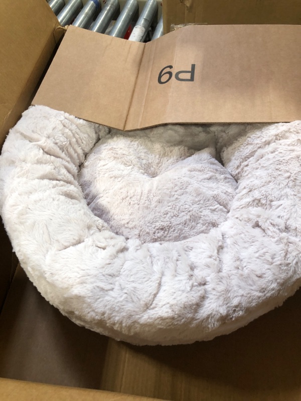 Photo 3 of Best Friends by Sheri The Original Calming Donut Cat and Dog Bed in Shag and Lux Fur, Machine Washable, High Bolster, Multiple Sizes S-XXL Lux Oyster Small 23" x 23" Bed Only