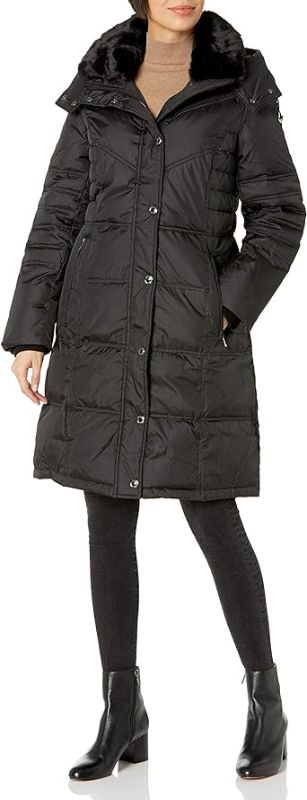 Photo 1 of LONDON FOG Women's Chevron Coat with Faux Fur Trimmed Hood
