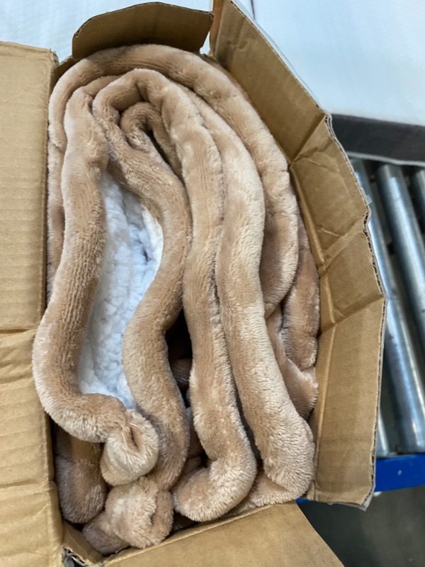 Photo 3 of 2X Warmth Heated Blanket w/Lager Dense Area, Ultra Soft Safe Electric Blanket Throw w/Flannel Sherpa, 4 Levels Instant Heating Blanket 10H Auto-Off, Washable Blanket UL Certified Beige Twin 62" x 84" ***Missing the plug.