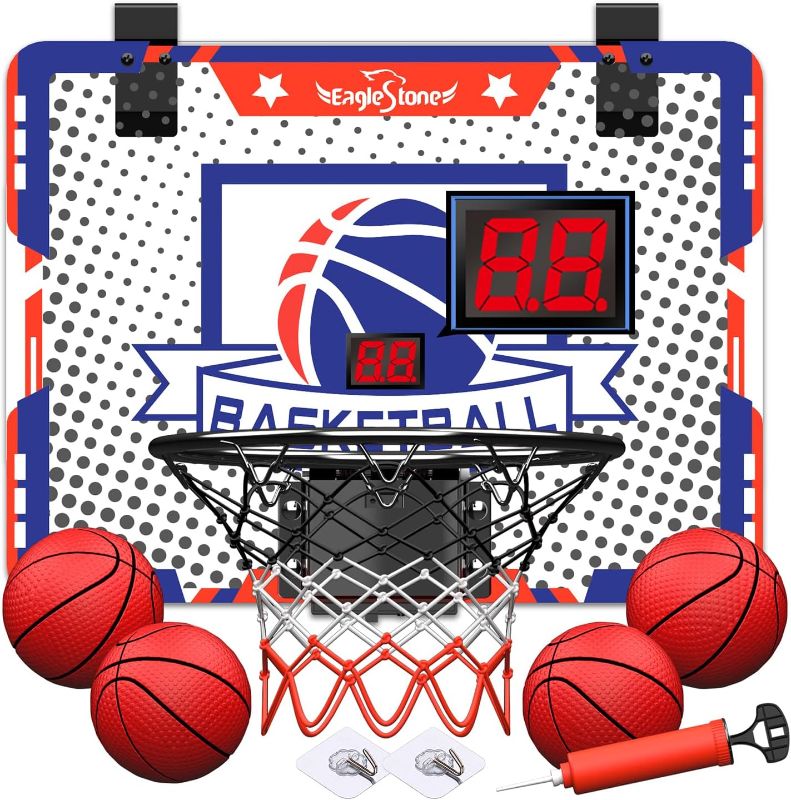 Photo 1 of EagleStone Kids Indoor Basketball Hoop, 4 Balls Mini Basketball Toy for Toddlers, with Electronic Scoreboard Over The Door Room Wall Basketball Hoop Goal Boys Girls Gift for Age 3 4 5 6 7 8 9 10
