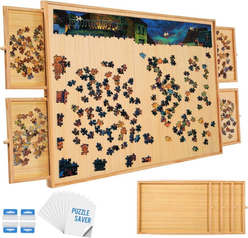 Photo 1 of 1000 Piece Puzzle Board, 29" x 21", Puzzle Board, Puzzle Table, Puzzle Tables for Adults, Puzzle Boards with 4 Storage & Sorting Drawers, Puzzle Boards and Storage, Jigsaw Puzzle Table, Puzzle Tray.
