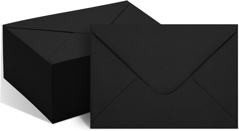 Photo 1 of A7 Envelopes for Invitation, Black 5x7 Envelopes with V Flap, Great for Graduation, Invitation, Baby Shower, Wedding and RSVP Cards (Black)