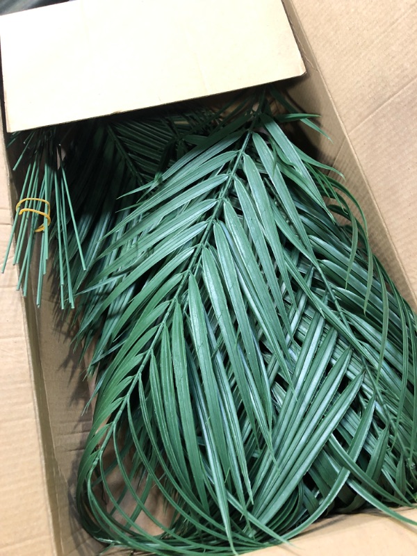 Photo 3 of 30 Pcs 25 Inch Artificial Palm Leaves Green Large Faux Plants Plastic Palm Fronds Fake Tropical Greenery Palm Tree Leaves Decorations Leaf Decor for Palm Floral Arrangement Jungle Beach Wedding Party