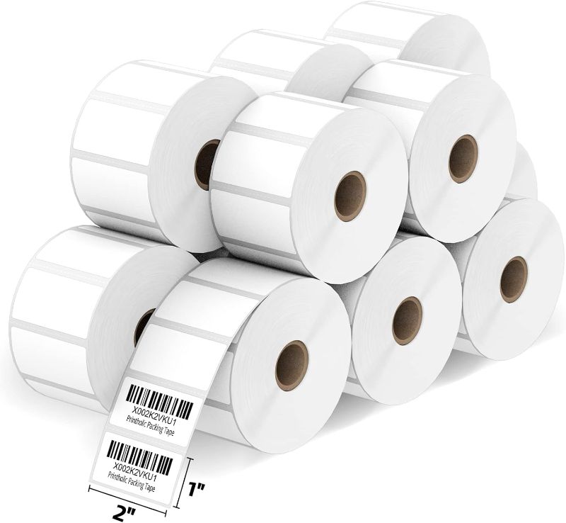 Photo 1 of Printholic 12 Rolls 2" x 1" Direct Thermal Labels for Barcodes Postage Address Shipping Labels Compatible with Rollo & Zebra Desktop Printers Adhesive - 500 Labels/Roll