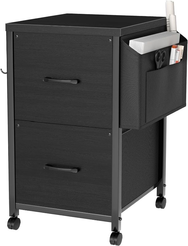 Photo 1 of ROSONG 2 Drawer File Cabinet on Wheels for Home Office, Rolling Small Filing Cabinets Under Desk Printer Stand with Two Drawer Fits A4 Letter Size Mobile Vertical Black