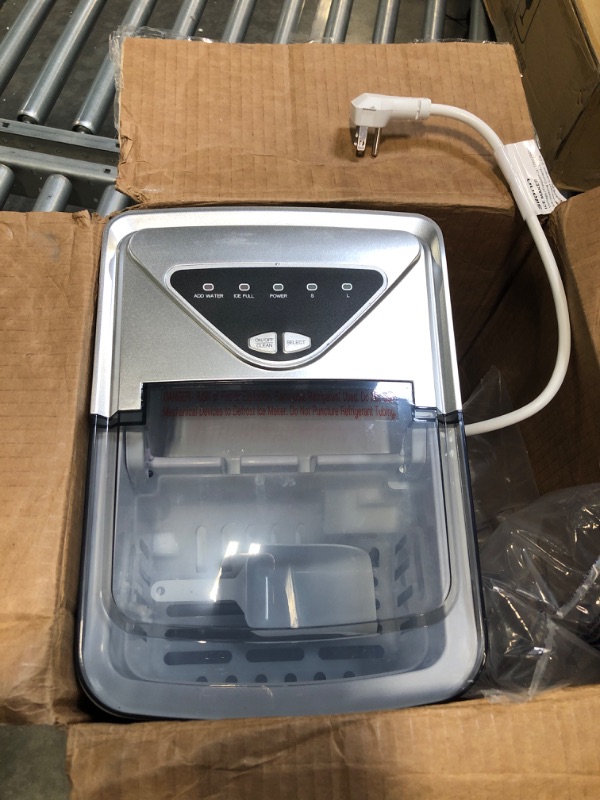 Photo 1 of Ice Makers Countertop, Self-Cleaning Function, Portable Electric Ice Cube Maker Machine, 9 Pebble Ice Ready in 6 Mins, 26lbs 24Hrs with Ice Bags and Ice Scoop Basket for Home Bar Camping RV(Silver) Silver(Limited Edition)