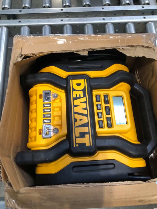 Photo 3 of DEWALT DXAEPS14 1600 Peak Battery Amp 12V Automotive Jump Starter/Power Station with 500 Watt AC Power Inverter, 120 PSI Digital Compressor, and USB Power , Yellow