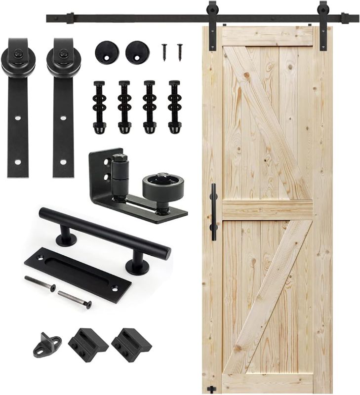Photo 1 of ***RAIL INSTALL KIT ONLY///***72"(Double 36") x 84" Sliding Barn Door with 6.6ft Barn Door Hardware Kit & Handle, Pre-Drilled Ready to Assemble, K Frame Planks