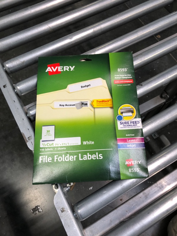 Photo 1 of Avery File Folder Labels, 6667 x 3.4375", White, Pack of 150 (08593)