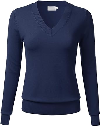 Photo 1 of FLORIA Women's Soft Basic Thick V-Neck Pullover Long Sleeve Knit Sweater L