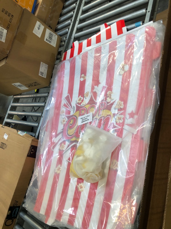 Photo 3 of 2 Pieces Giant Popcorn Box Cardboard Stand up with 100 Balloons Movie Popcorn 3D Popcorn Box Cardboard Stand up and Yellow White Popcorn Theme Balloons Carnival Decorations for Movie Themed Party