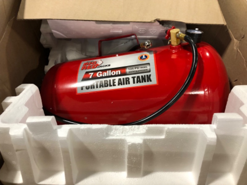 Photo 1 of BIG RED T88007 Torin Portable Horizontal Air Tank with 36" Hose, 7 Gallon Capacity, Red