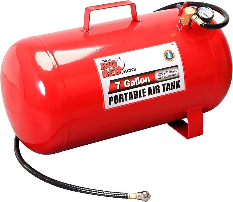 Photo 1 of BIG RED T88007 Torin Portable Horizontal Air Tank with 36" Hose, 7 Gallon Capacity, Red