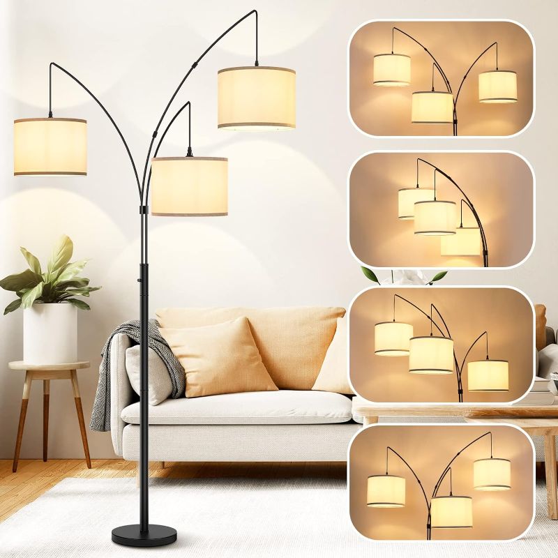 Photo 1 of 3 Lights Arc Floor Lamps for Living Room,Modern Tall Standing Lamp Hanging Over The Couch with Shades & Heavy Base,Mid Century Black Tree Floor Lamp for Bedroom Office