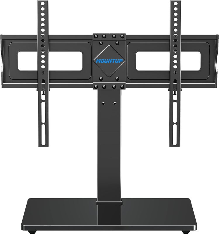 Photo 1 of MOUNTUP Universal TV Stand, Table Top TV Stands for 37 to 65, 70 Inch Flat Screen TVs - Height Adjustable, Tilt, Swivel TV Mount with Tempered Glass Base Holds up to 88 lbs, Max VESA 600x400mm MU0031