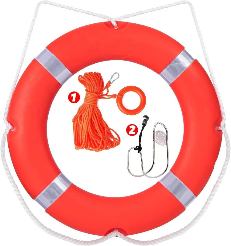 Photo 1 of 28 inch Boat Safety Throw Ring with Water Floating Lifesaving Rope 98.4FT Set, 2.5 KG International Standard Throw Ring, Outdoor Professional Throwing Ring Rope Rescue Lifeguard Lifesaving