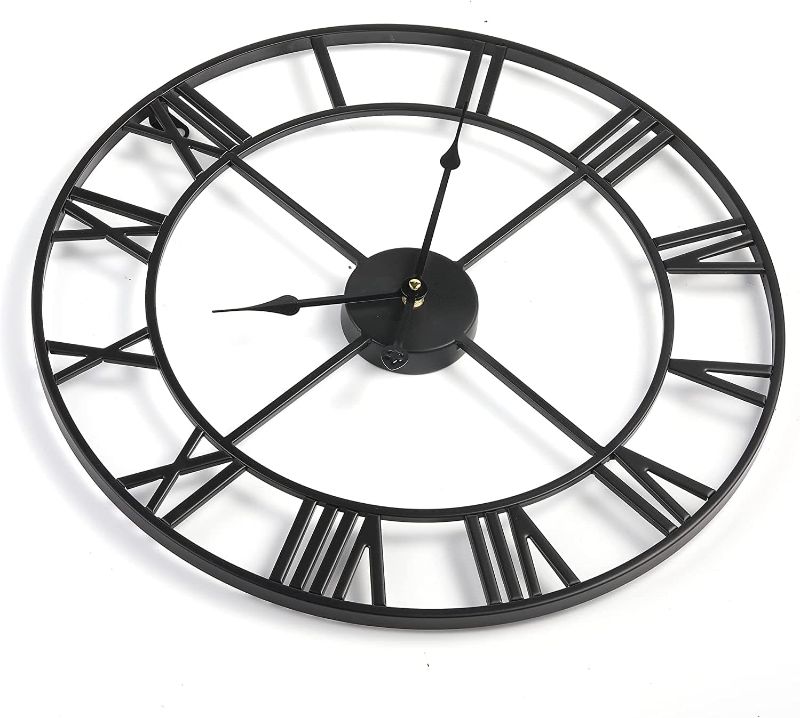 Photo 1 of 1st owned Large Wall Clock Metal Retro Roman Numeral Clock, Modern Round Wall Clocks Almost Silent, Easy to Read for Living Room/Home/Kitchen/Bedroom/Office/School Decor (Black, 40 Inch)