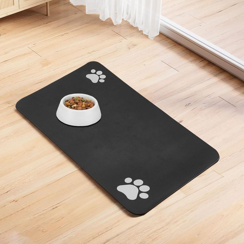 Photo 1 of 16 x 24 Inch Pet Feeding Mat Dog Mat for Food and Water Dog Food Absorbent Mat, Quick Dry Cat Food Mat Dog Water Bowl Mat Pet Supplies (Dark Grey)